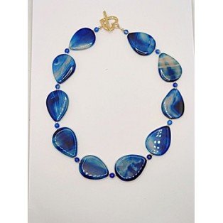 Blue Banded Agate Teardrops Necklace - 20 Inches Long